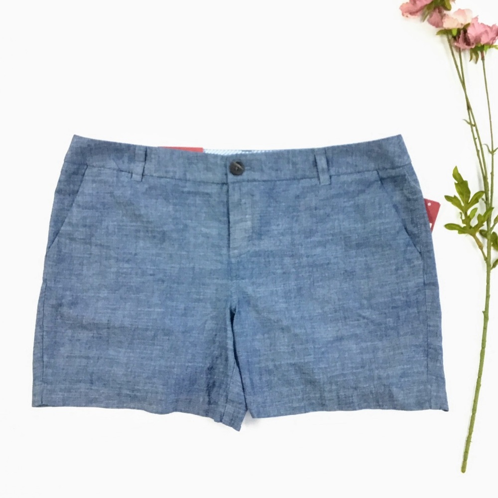 Merona 5” Blue Mid-Rise Chambray Cotton Shorts - Picture 3 of 7